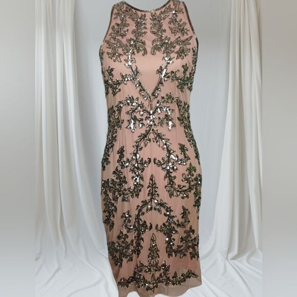 Adrianna Papell Embellished Chiffon Sheath Cocktail Dress Size 8 - Picture 4 of 16